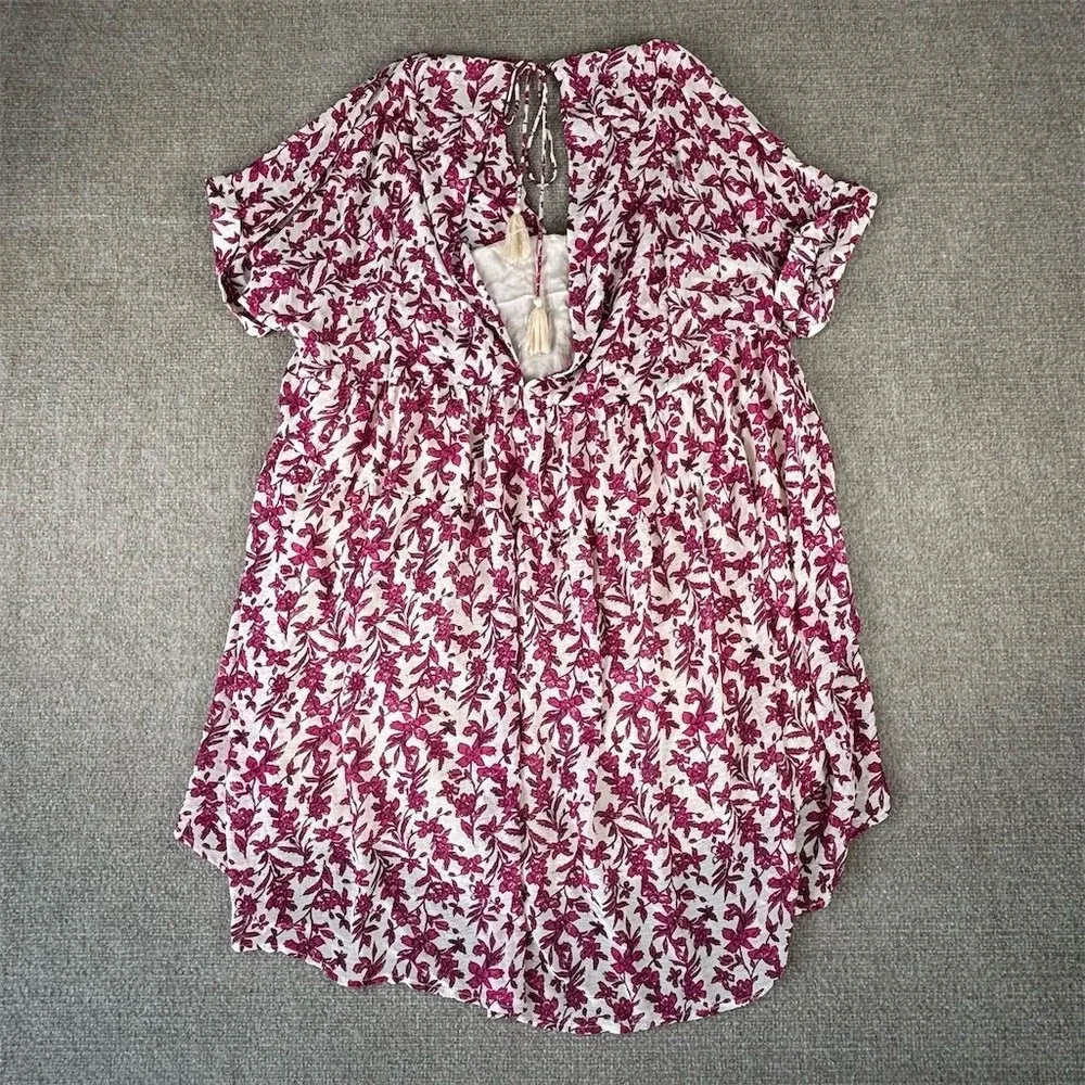 Free People Women's L Pink Floral Tie-Front‎ Midi Dress Bohemian Style